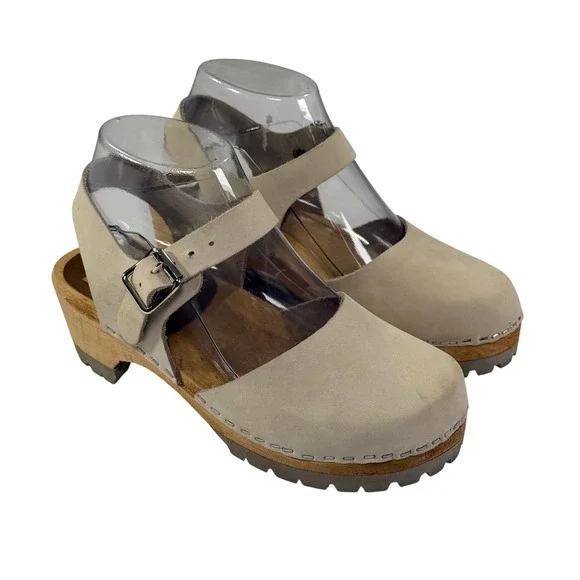 MIA Abba Swedish Clog Women 36/6 Beige Leather Wooden Sole Slingback Boho Sandal - Picture 12 of 12